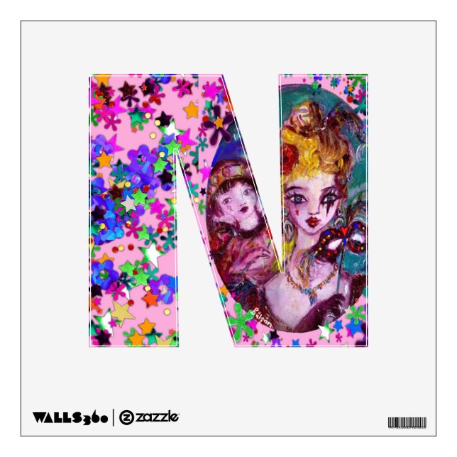 VALENTINE VENETIAN MASQUERADE MONOGRAM J LETTER WALL STICKER (Front)