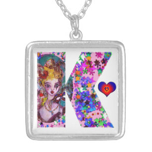 VALENTINE VENETIAN MASQUERADE MONOGRAM K LETTER SILVER PLATED NECKLACE