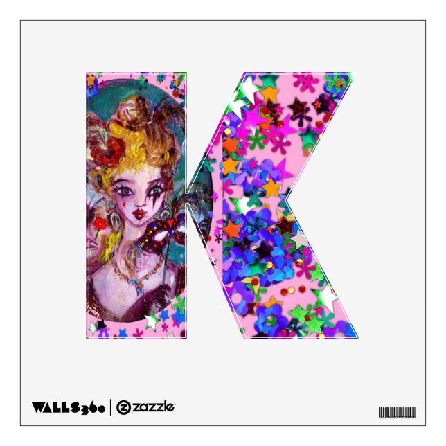 VALENTINE VENETIAN MASQUERADE MONOGRAM K LETTER WALL STICKER (Front)
