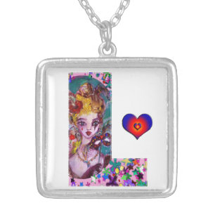 VALENTINE VENETIAN MASQUERADE MONOGRAM L LETTER SILVER PLATED NECKLACE