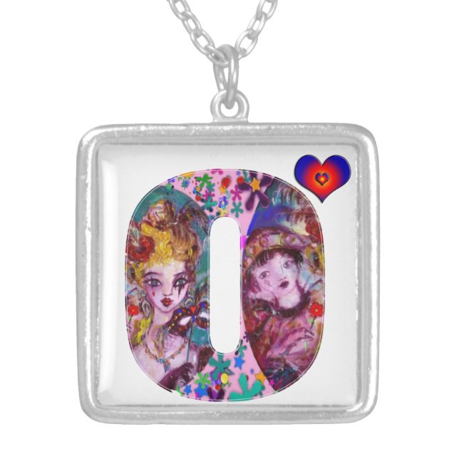 VALENTINE VENETIAN MASQUERADE MONOGRAM O LETTER SILVER PLATED NECKLACE (Front)
