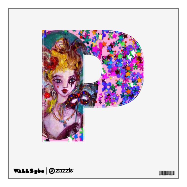 VALENTINE VENETIAN MASQUERADE MONOGRAM P LETTER WALL DECAL (Front)