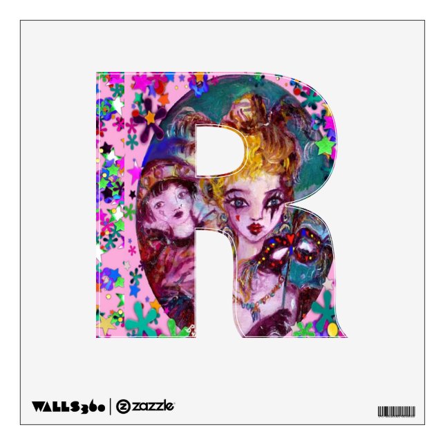 VALENTINE VENETIAN MASQUERADE MONOGRAM R LETTER WALL DECAL (Front)