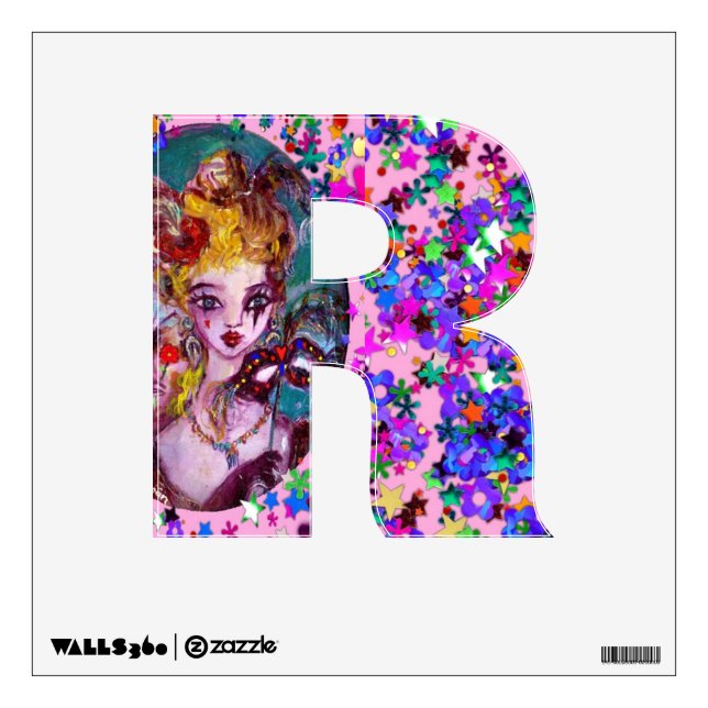 VALENTINE VENETIAN MASQUERADE MONOGRAM R LETTER WALL STICKER (Front)