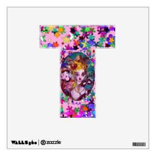 VALENTINE VENETIAN MASQUERADE MONOGRAM T LETTER WALL DECAL