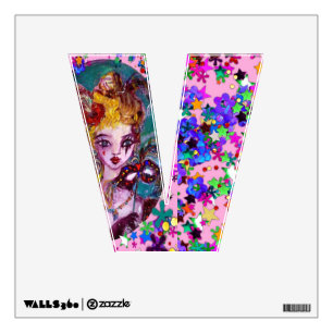 VALENTINE VENETIAN MASQUERADE MONOGRAM V LETTER WALL DECAL