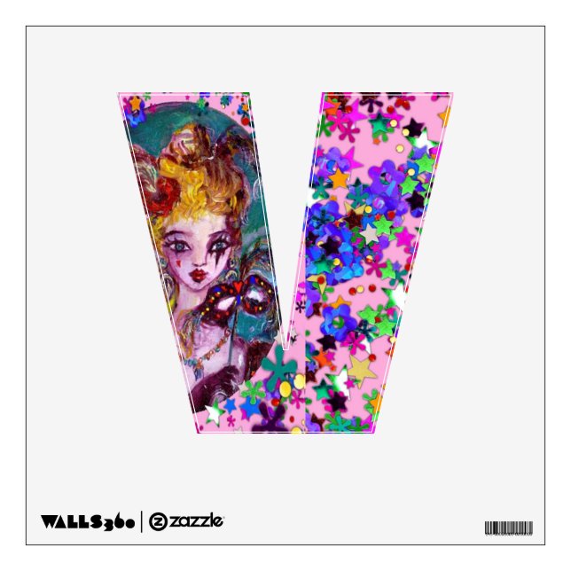 VALENTINE VENETIAN MASQUERADE MONOGRAM V LETTER WALL DECAL (Front)