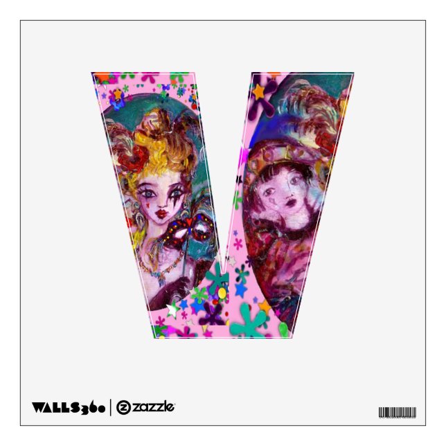 VALENTINE VENETIAN MASQUERADE MONOGRAM V LETTER WALL STICKER (Front)