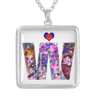 VALENTINE VENETIAN MASQUERADE MONOGRAM W LETTER SILVER PLATED NECKLACE