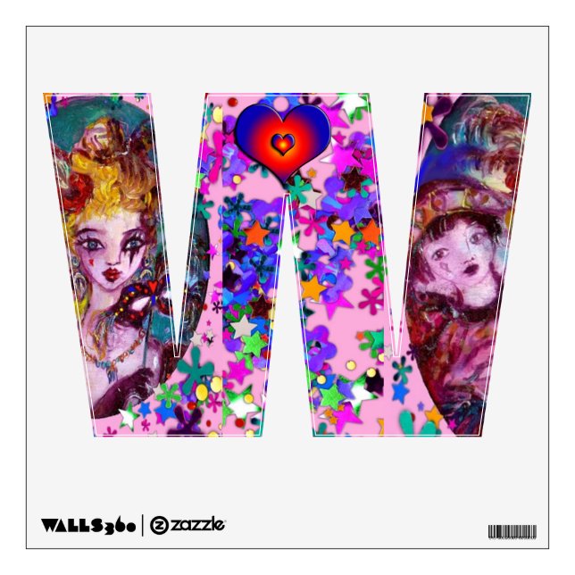 VALENTINE VENETIAN MASQUERADE MONOGRAM W LETTER WALL DECAL (Front)
