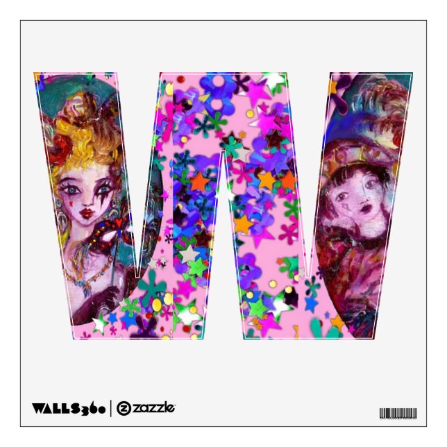 VALENTINE VENETIAN MASQUERADE MONOGRAM W LETTER WALL DECAL (Front)