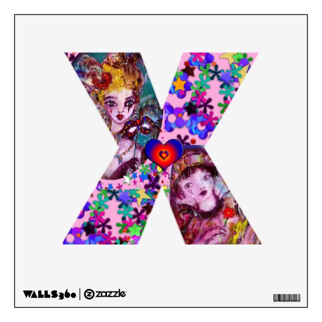 VALENTINE VENETIAN MASQUERADE MONOGRAM X LETTER WALL DECAL (Front)