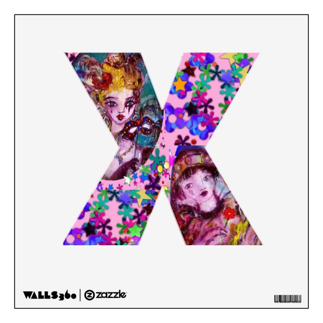 VALENTINE VENETIAN MASQUERADE MONOGRAM X LETTER WALL DECAL (Front)