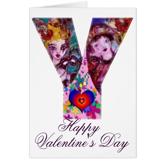 VALENTINE VENETIAN MASQUERADE MONOGRAM Y LETTER CARDS (Front)