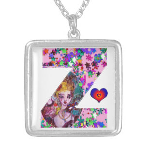 VALENTINE VENETIAN MASQUERADE MONOGRAM Z LETTER SILVER PLATED NECKLACE