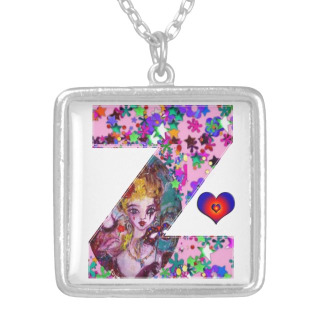 VALENTINE VENETIAN MASQUERADE MONOGRAM Z LETTER SILVER PLATED NECKLACE (Front)