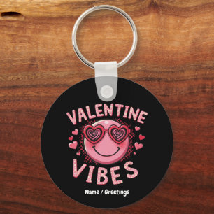 Valentine Vibes Hippie Valentines Day Groovy Retro Keychain