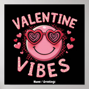 Valentine Vibes Hippie Valentines Day Groovy Retro Poster