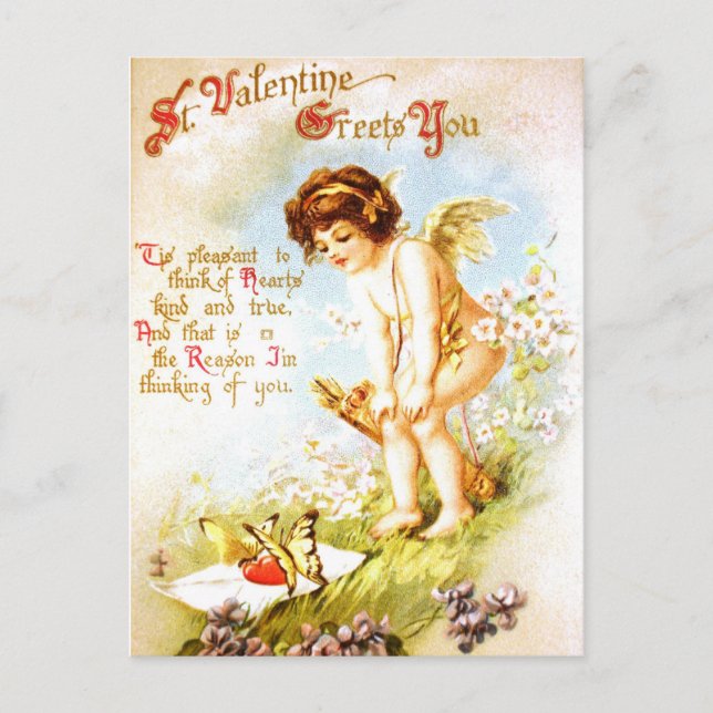 Valentine Vintage PostCard Love Letter Cupid Angel (Front)
