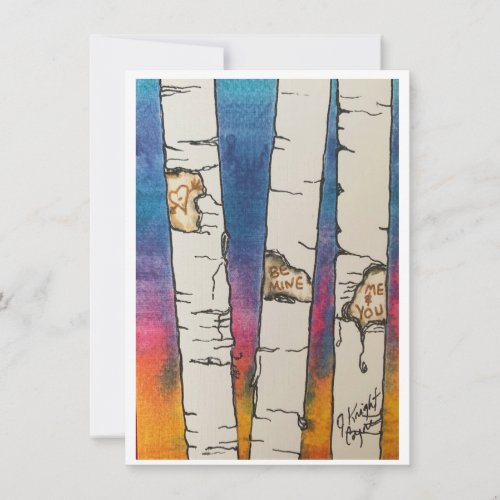 Valentine Watercolor Birch Trees Holiday Card