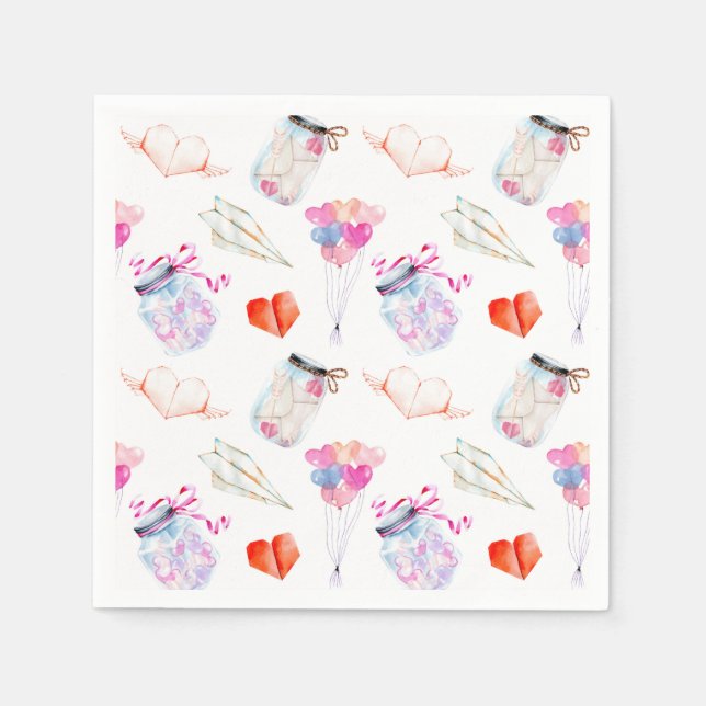 Valentine watercolor icons pattern napkins (Front)
