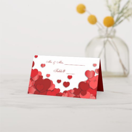 Valentine Wedding Beautiful Red Hearts Place Card
