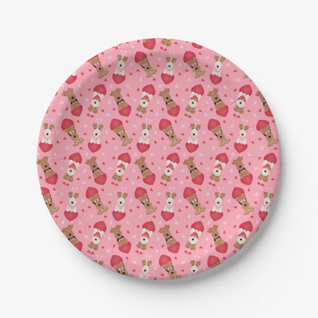 Valentine Welsh Wire Fox Terrier Dogs Paper Plates (Front)