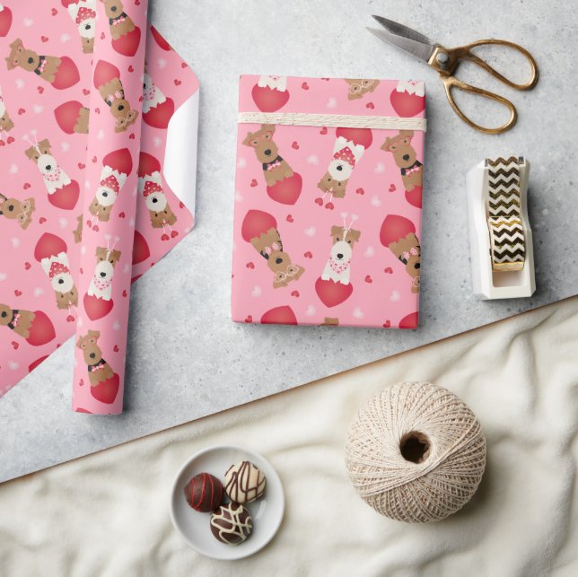 Valentine Welsh Wire Fox Terrier Dogs Wrapping Paper (Crafts)
