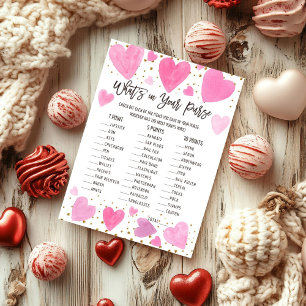 Valentine what on your purse baby shower game card