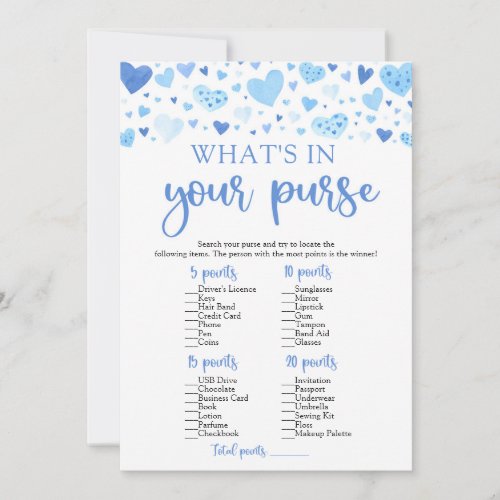 Valentine Whats In Your Purse Baby Shower Game Invitation