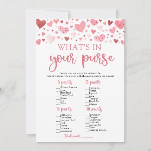 Valentine Whats In Your Purse Baby Shower Game Invitation