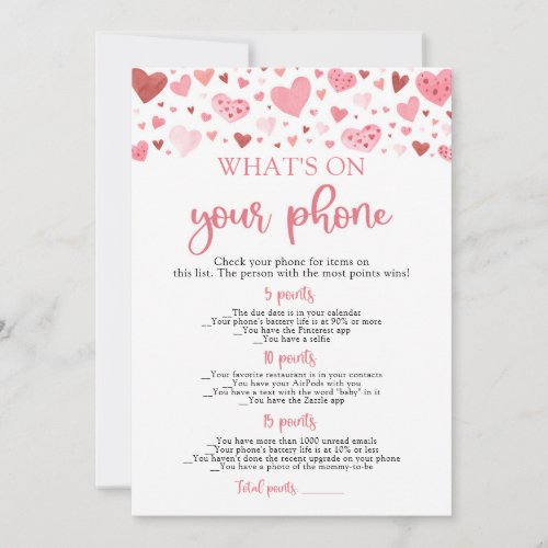 Valentine Whats On Your Phone Baby Shower Game Invitation