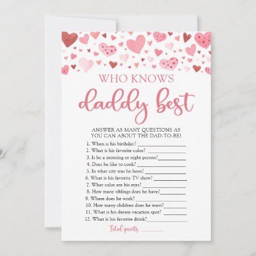 Valentine Who Knows Daddy Best Baby Shower Game Invitation