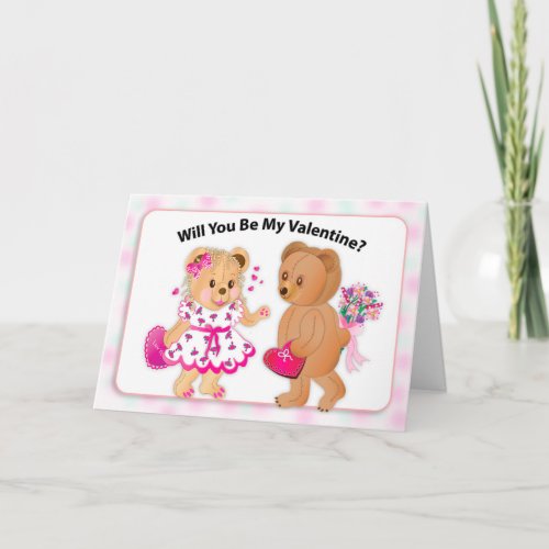 Valentine Will You Be my Valentine Two Teddy Bears Card