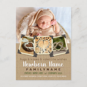 Valentine Wishes Baby Instagram Photo Burlap Holiday Postcard