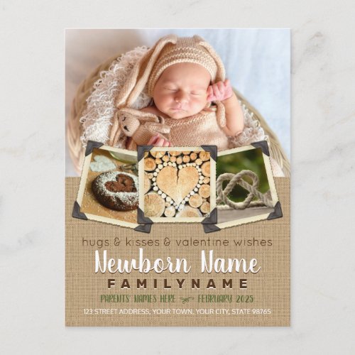 Valentine Wishes Baby Instagram Photo Burlap Holiday Postcard