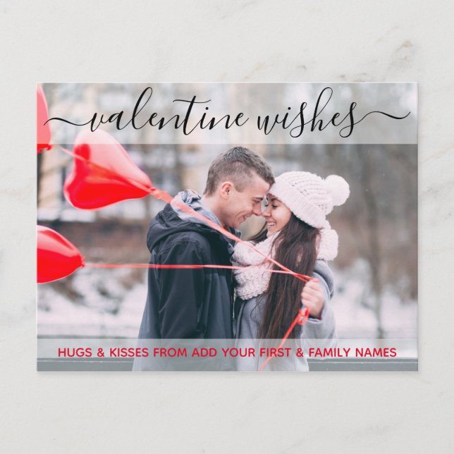 Valentine Wishes Trendy Typography Add Your Photo Holiday Postcard (Front)