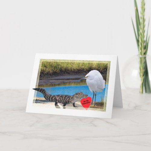 Valentine with Alligator and Egret Holiday Card