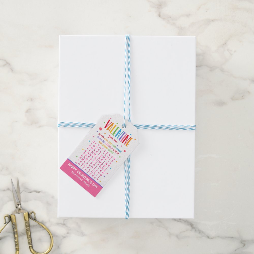 Disover Valentine Word Search Activity School Classroom Gift Tags