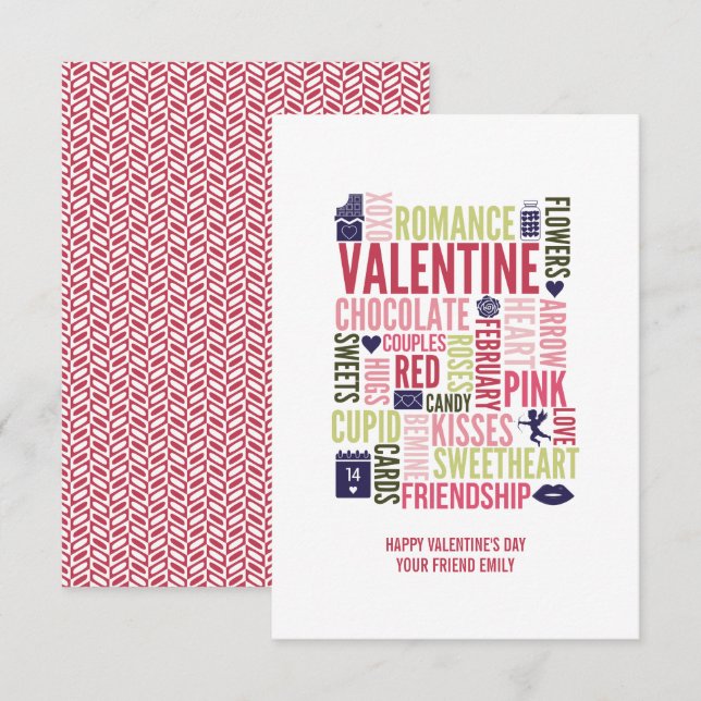 Valentine Words Classroom Valentine Card (Front/Back)