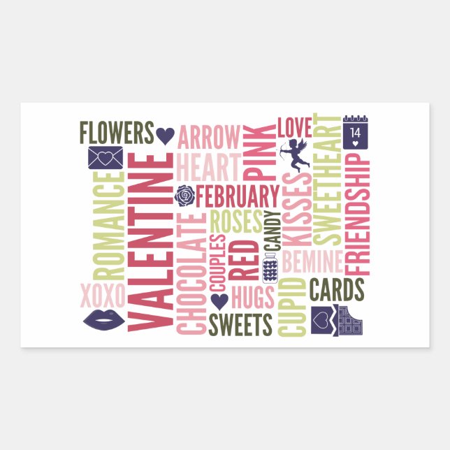 Valentine Words Valentine's Day Rectangle Stickers (Front)