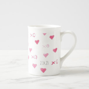Valentine XO Sweet Hearts Pink DATE Love Bone China Mug