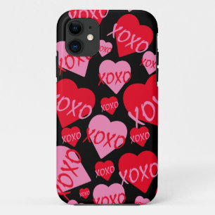 Valentine XOXO Heart Pink Red Pattern Modern Black iPhone 11 Case