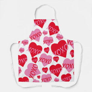 Valentine XOXO Heart Pink Red Pattern Modern White Apron