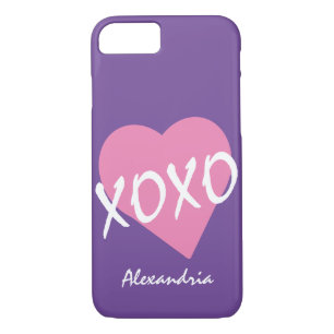 Valentine XOXO Kisses Hugs Pink Heart Purple iPhone 8/7 Case