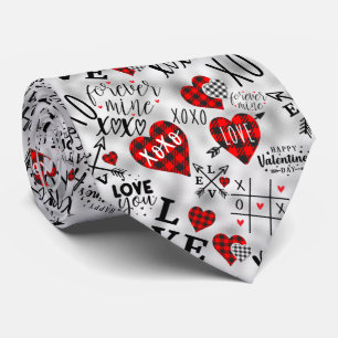 Valentine XOXO Love You Red Black Heart Forever Neck Tie