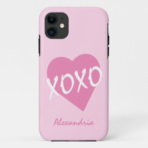 Valentine XOXO Pink Heart Black iPhone 11 Case