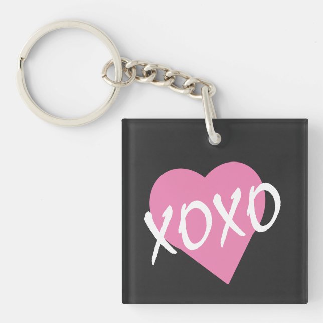 Valentine XOXO Pink Heart Keychain (Front)