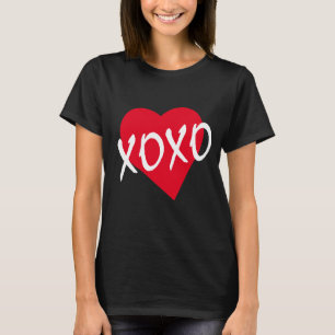 Valentine XOXO Red Heart White Hugs Kisses Black T-Shirt