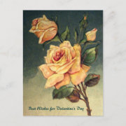 Valentine Yellow Roses Vintage Postcard